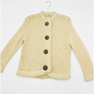 Vintage Rosanna Women's Cardigan Sweater Cream Goldtone Buttons Small/Med
